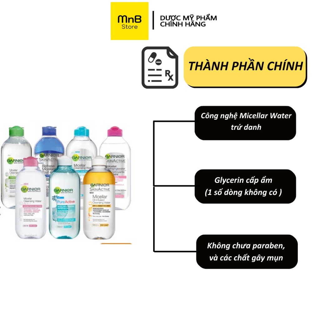 Nước tẩy trang Garnier Skinactive Micellar Water cho da dầu mụn da khô da nhạy cảm 400ml