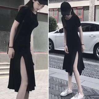 Đầm đen trơn xẻ tà quyến rũ phong cách vintage cho nữ