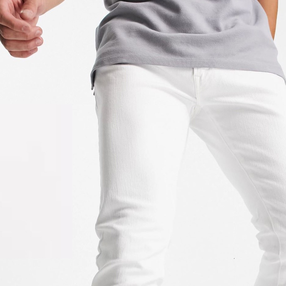 Quần jean nam trắng trơn & rách vải jeans co dãn, dày dặn, form slimfit | BigBuy360 - bigbuy360.vn