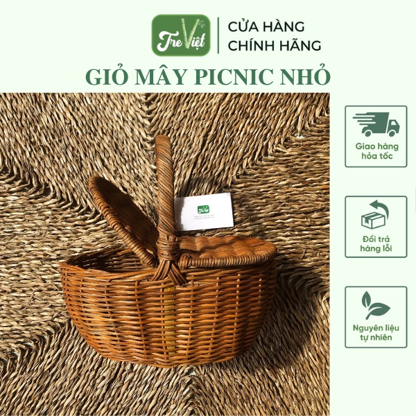 Giỏ Mây Picnic Có Nắp Đựng Đồ - Giỏ Mây Đi Du Lịch, Dã Ngoại để Chụp Ảnh/ Trang Trí
