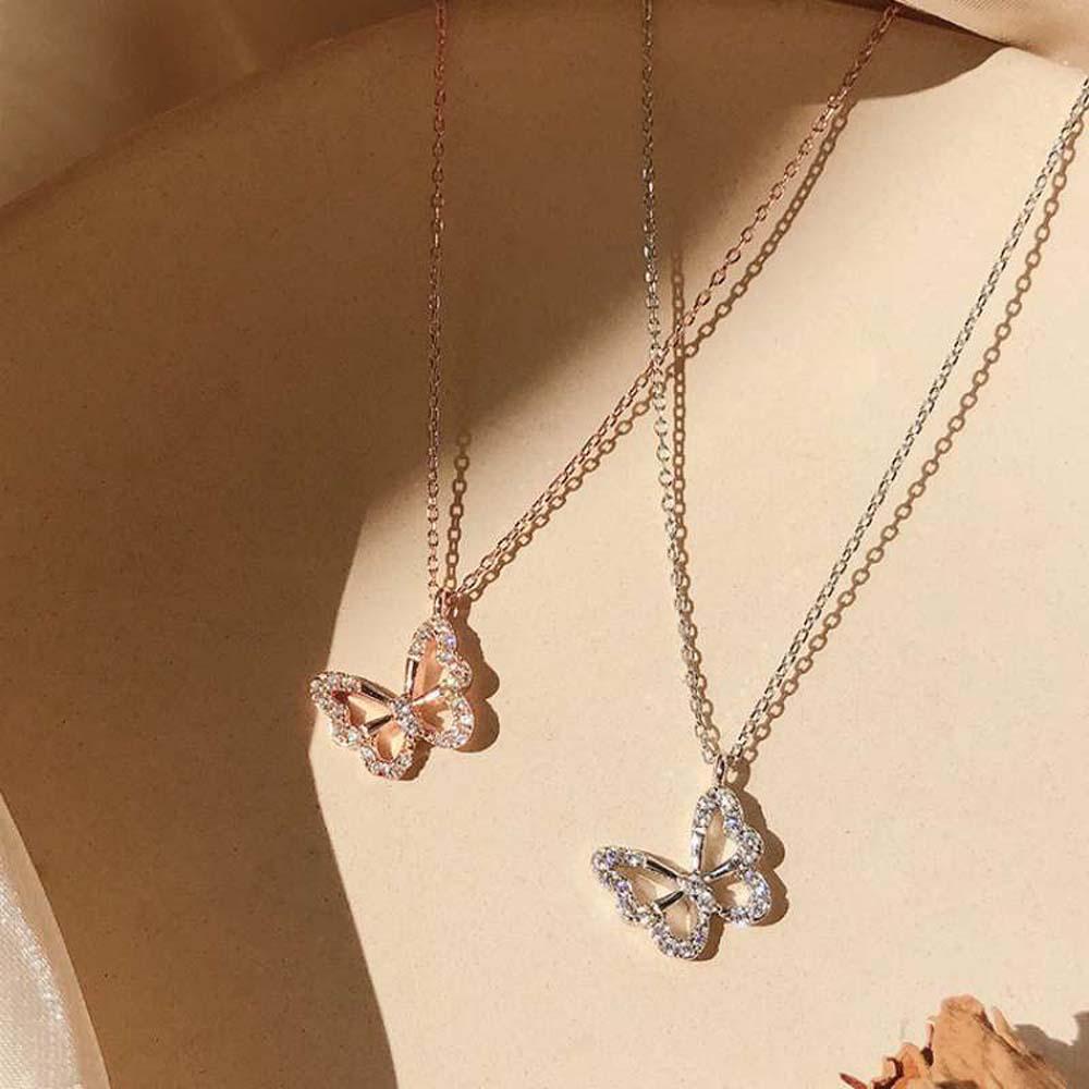QQMALL Vòng Cổ Choker Mặt Hình Bướm Rỗng Đính Đá Đơn Giản Thanh Lịch Phong Cách Hàn Quốc