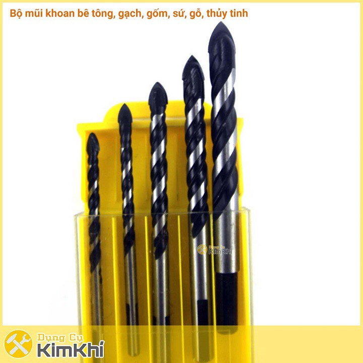 Bộ 5 mũi khoan đa năng mũi thép Tungsten 5-10.5mm khoan trên gạch,gốm,sứ,thủy tinh,bê tông,tường xi măng,đá,nhôm,gỗ