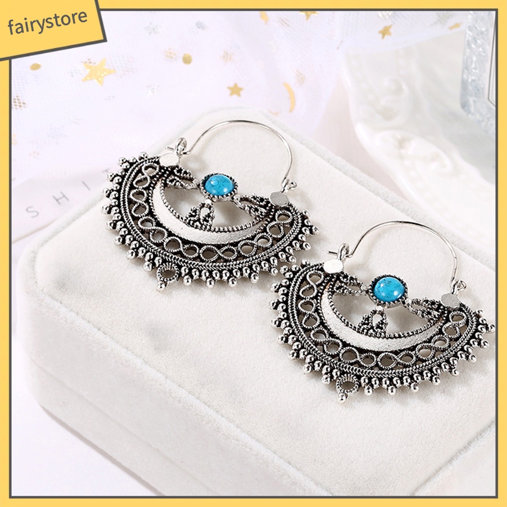 Khuyên Tai Chuỗi Đính Đá Ngọc Lam Nhân Tạo Phong Cách Dân Tộc Thời Trang Cho Nữ