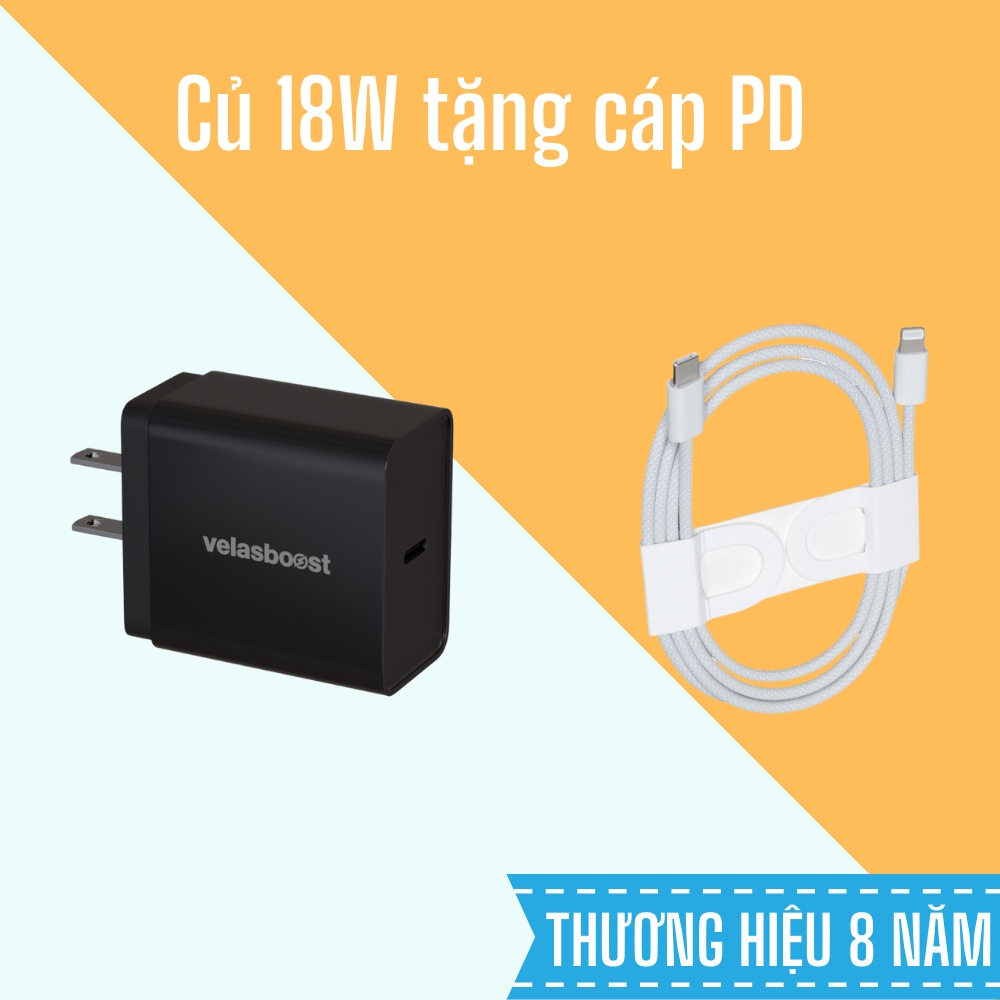 Củ sạc nhanh 18W, 1 cổng TypeC, Tặng kèm cáp PD bọc dù 1m