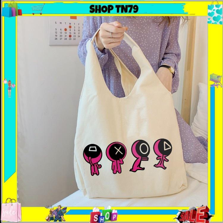 [Tặng sticker cài] Túi tote vải canvas đeo vai rẻ đẹp phong cách Hàn Quốc đi học , đi chơi kute M-1