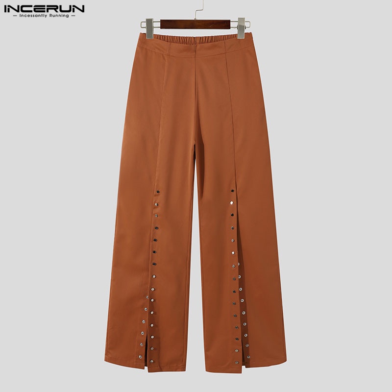 Quần dài INCERUN ống loe lưng cao phối nút thời trang dành cho nam