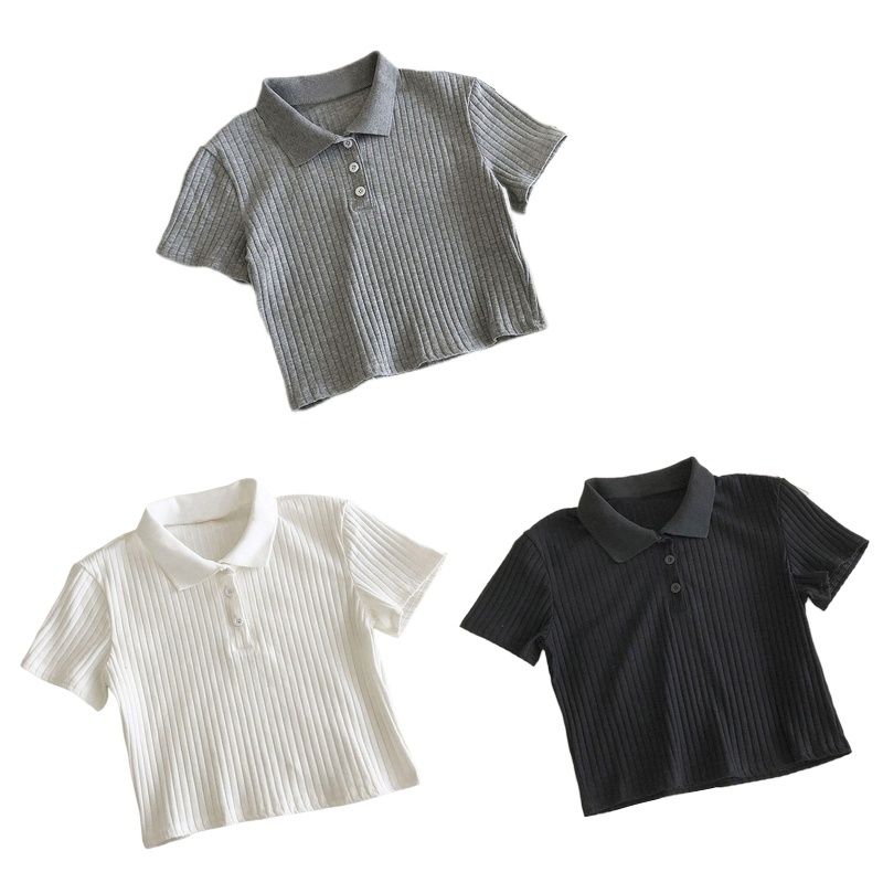 Áo Croptop Dệt Kim Tay Ngắn Màu Sắc Đơn Giản Thời Trang Mùa Hè Cho Nữ