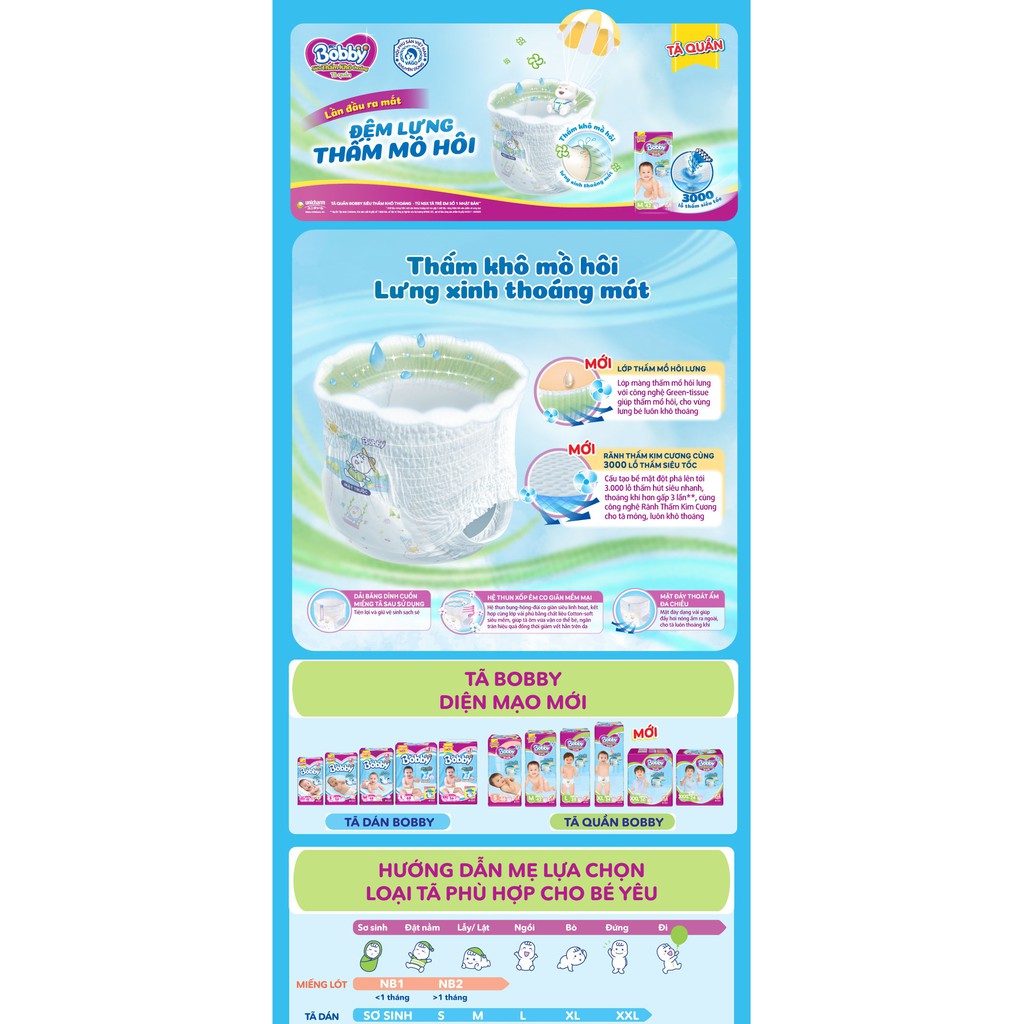 Bỉm tã dán siêu mỏng Bobby Fresh L68 ( từ 9-14kg) - HSD luôn mới