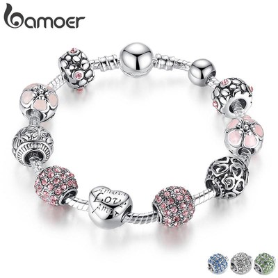 Vòng đeo tay Bamoer PA1455 đính hạt thủy tinh có 4 màu sắc dùng làm quà tặng trang sức thời trang cho nữ