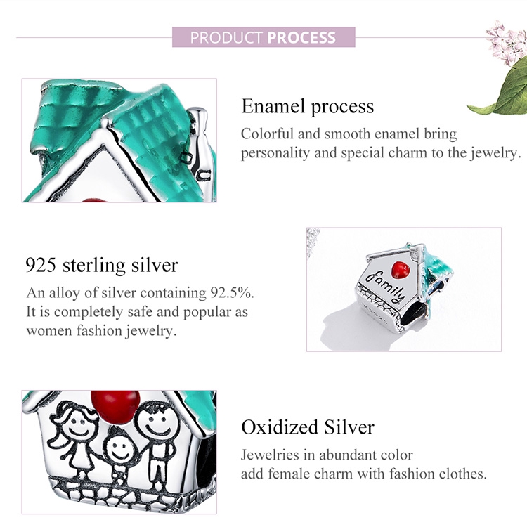 Mặt Trang Trí Bamoer SCC1518 Bằng Bạc 925 Hình Ngôi Nhà Dùng Làm Đồ Trang Sức Thủ Công