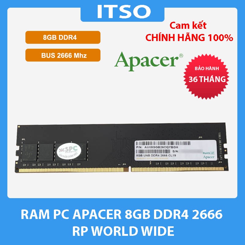 RAM Apacer DDR4 DIMM 8GB 2666-19 RP chính hãng - Bảo hành 36 tháng