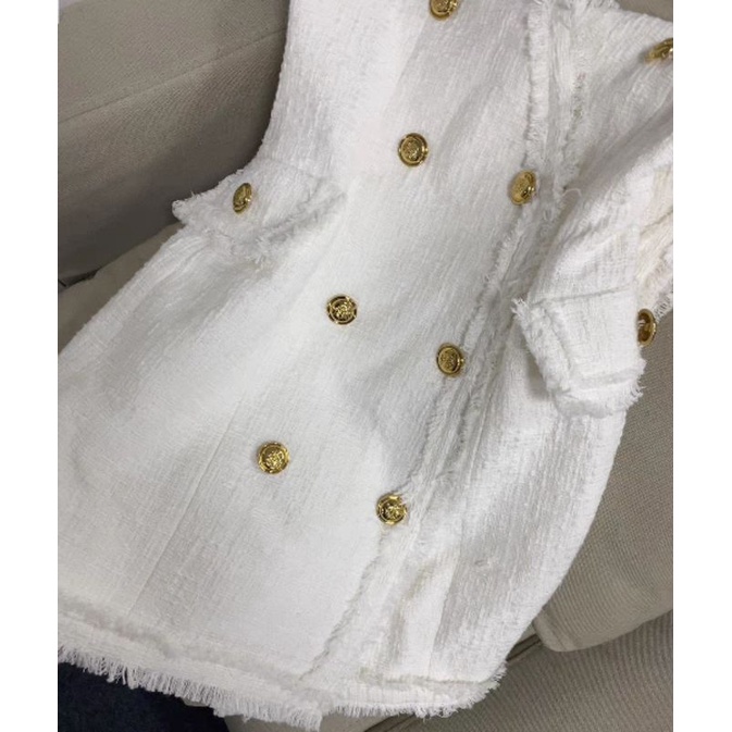 Song JiA Freezia Váy dạ trắng thiết kế xẻ ngực không tay