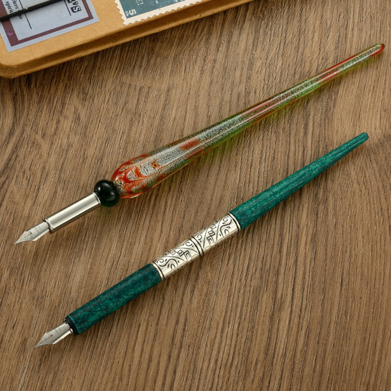 Set 2 Bút Mực Thẳng / 5 Lọ Mực / 10 Đầu Thay Thế Phong Cách Gothic