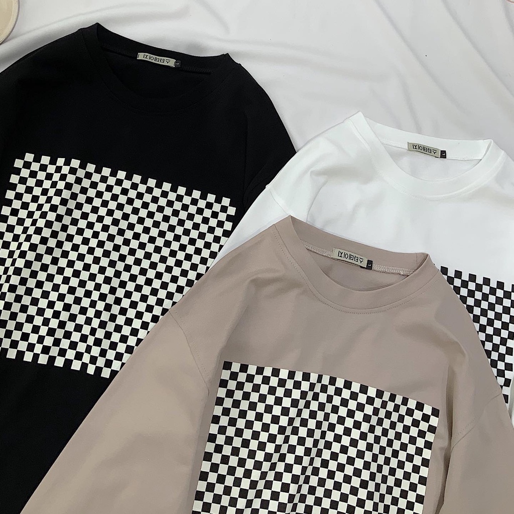 Áo Phông Dài Tay JEMCLOSET Fuid Form Dáng Rộng Hình Kẻ Caro Chất Liệu Vải Thô Phong Cách Hàn Quốc - 10134