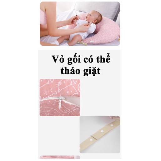 Gối cho con bú và ngủ cao cấp, Có dây deo, gối kê đầu, chống trượt, chóng trào ngược sữa cho bé