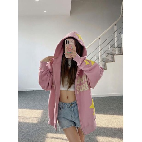 Áo hoodie thiết kế mùa thu 2022 màu hồng có khóa kéo dành cho nữ