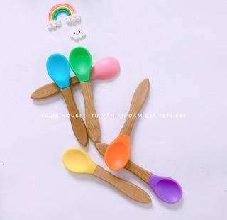 Thìa silicon cán gỗ cho bé ăn dặm