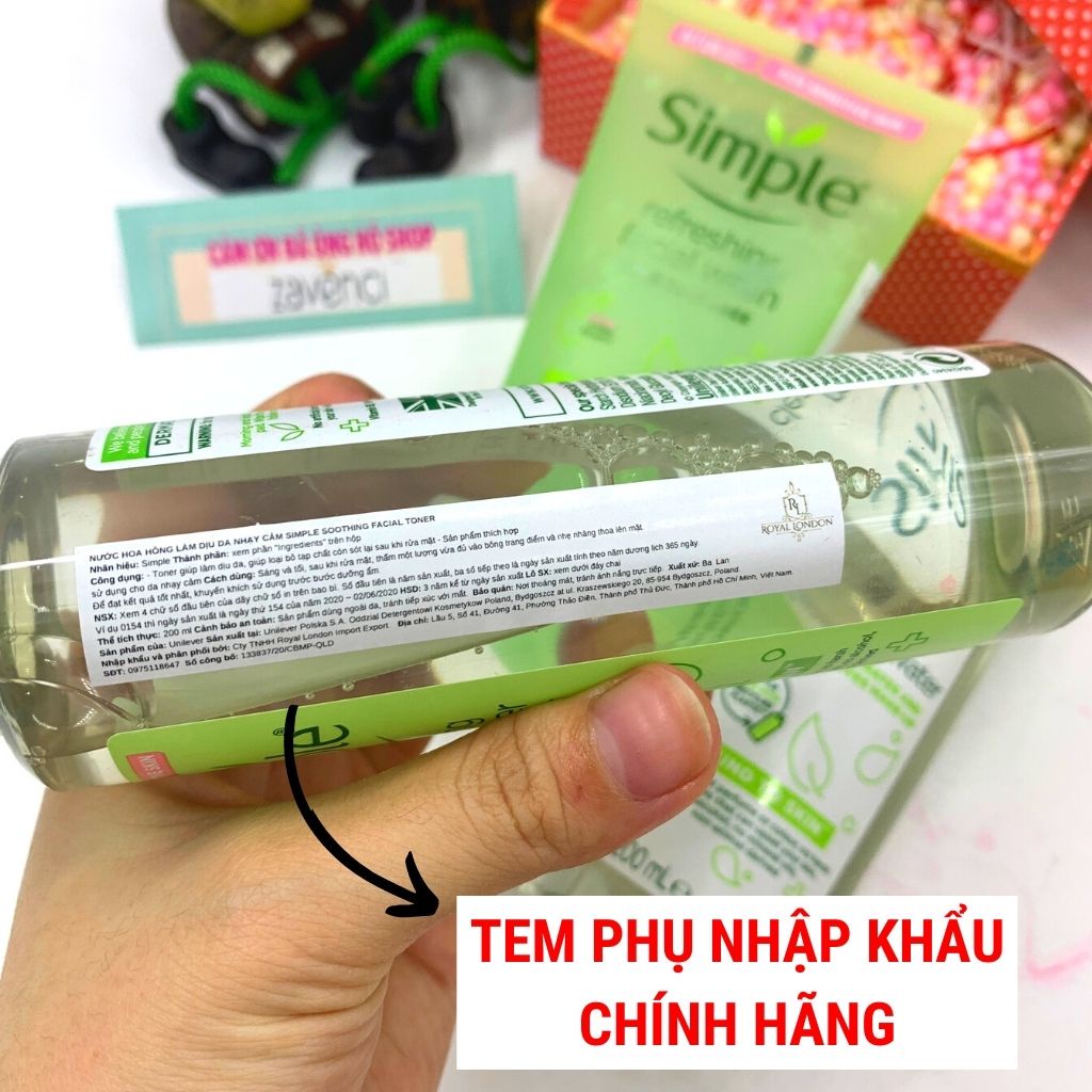 Nước hoa hồng Simple Kind To Skin Soothing Facial Toner 200ml [Chính Hãng]