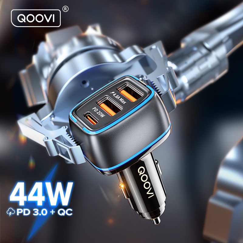 Tẩu sạc điện thoại QOOVI USB C 44W type C nhanh trong xe hơi 3 cổng chuyên dụng