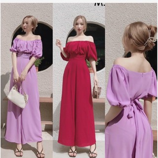 Jumpsuit cột nơ trể vai tay phồng , jum đồ bay lụa cao cấp