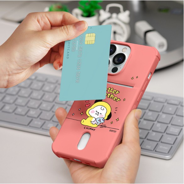 Ốp điện thoại có ngăn đựng thẻ họa tiết BT21 cho IPhone 13 13PRO MAX 13MINI IPhone12 IPhone11 IPhone X/XS