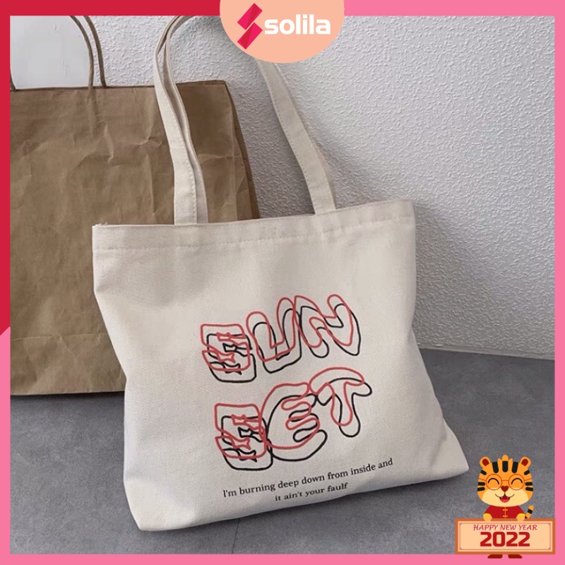 Túi tote vải canvas cao cấp Sun set khổ vuông phong cách Nhật Bản