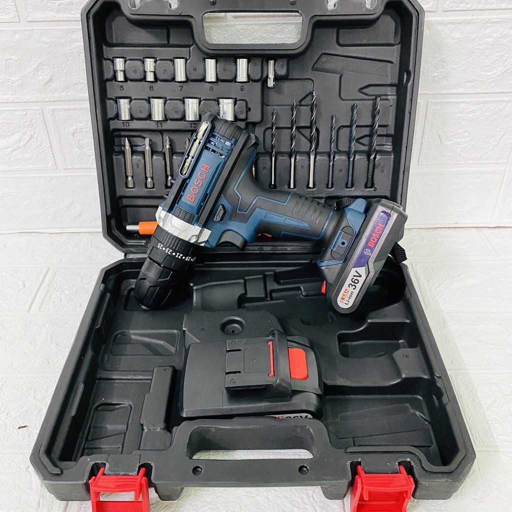 Máy khoan pin bosch 36v 3 chức năng, bắt vít khoan tường có búa, Tặng kèm 3 mũi khoan bê tông