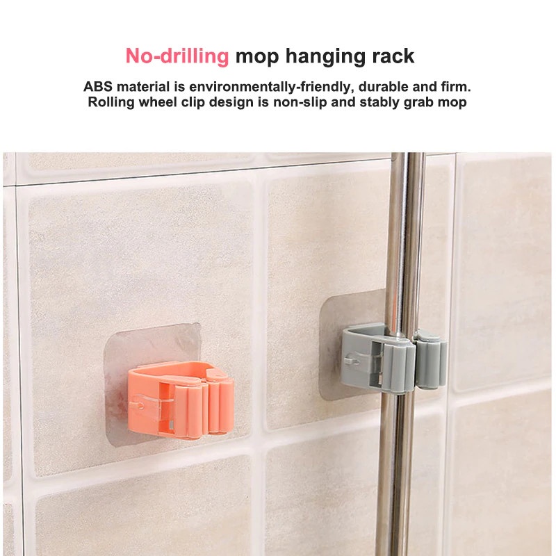 Móc kẹp cây lau nhà, treo chổi dán tường chống thấm nước