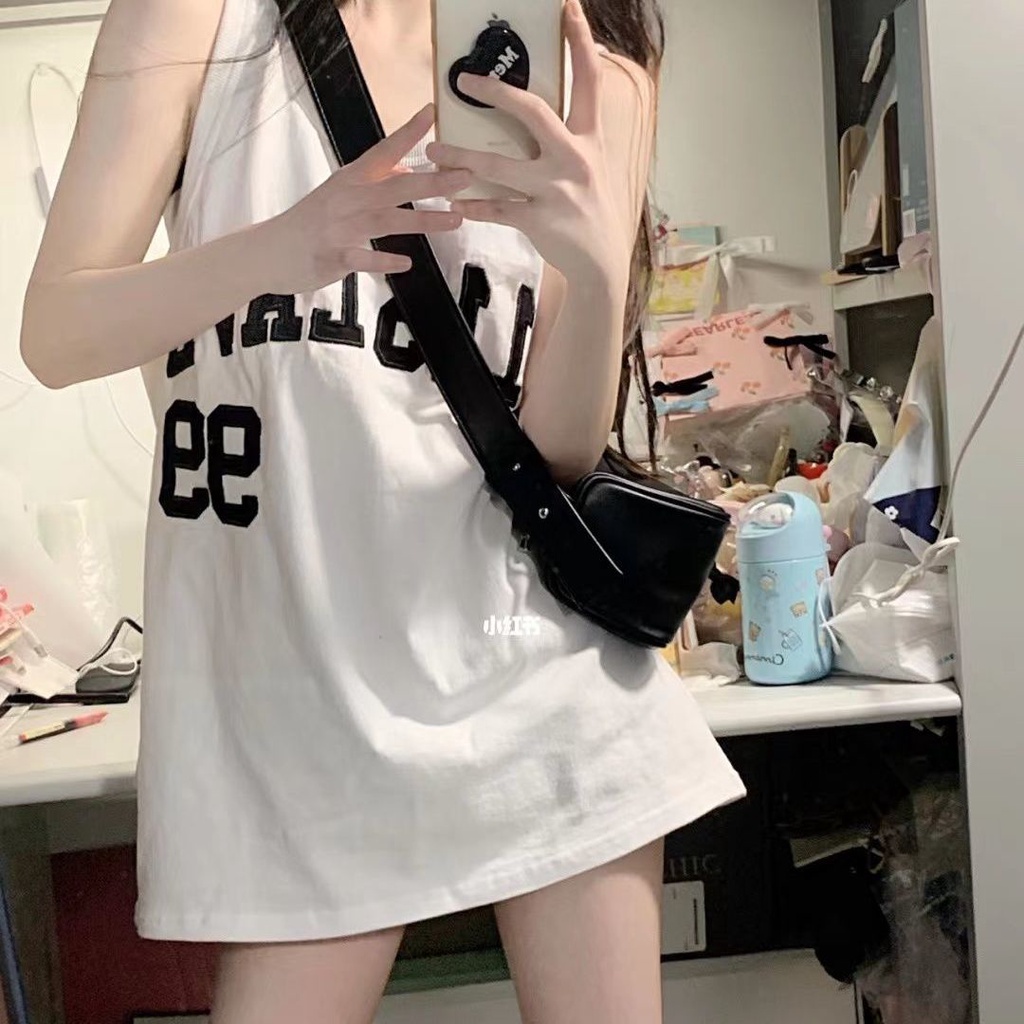 Jiashucheng Áo Ba Lỗ Thể Thao Dáng Rộng In Chữ Thời Trang Mùa Hè Năng Động