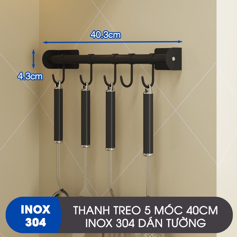 Thanh giá móc treo bếp đa năng dán tường inox 304 Gia Dụng Plus - miễn phí keo dán tường siêu chắc chắn, chịu lực