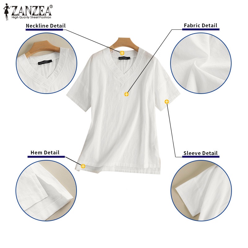 Zanzea Áo Nữ Tay Ngắn Cổ Chữ V Xẻ Tà Thời Trang