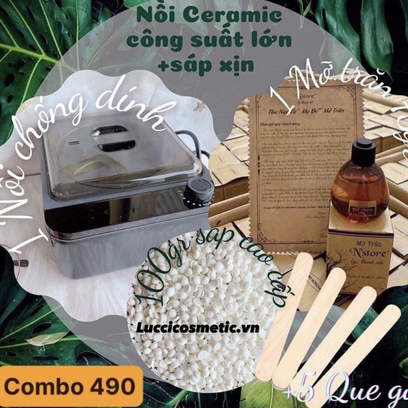 Combo nồi chống dính triệt lông sáp wax nóng 100gr ưwax nhập khẩu tặng mỡ trăn nguyên chất triệt lông nách,bikini,râu