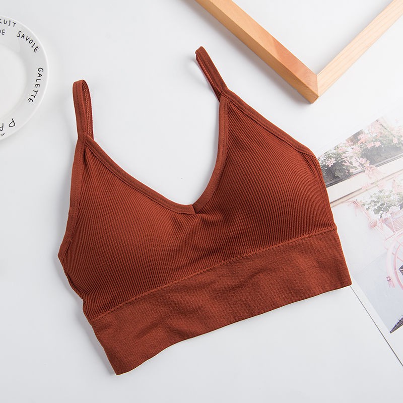 Áo bra hở vai khoét chữ u, áo bralette thun len tăm tập gym, yoga BAS016