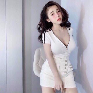 Áo thun lụa dây kéo đồng phom ôm body