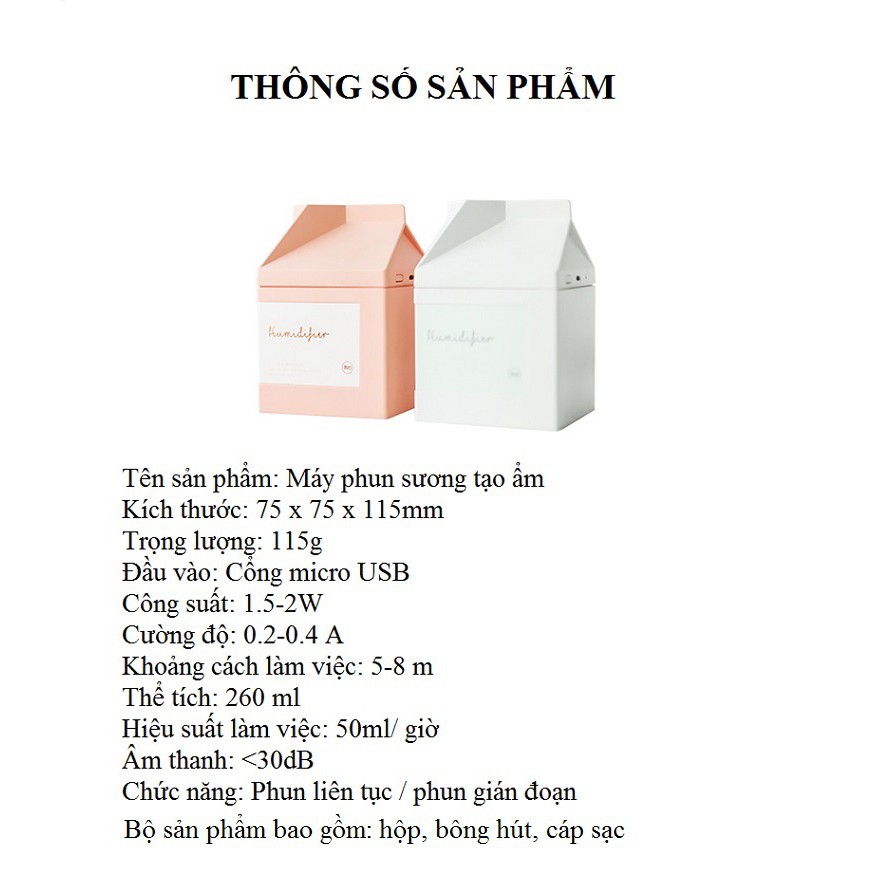 Máy Phun Sương ❤️FREESHIP❤️Máy Tạo Ẩm Mini Hình Hộp Sữa Sạc Usb Tiện Dụng