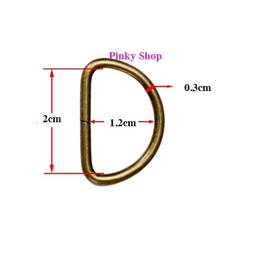 [ Giá sỉ ] Khoen chữ D, móc D màu đồng 2cm loại dày phụ kiện làm túi xách và đồ handmade Pinky Shop mã KDD2.1