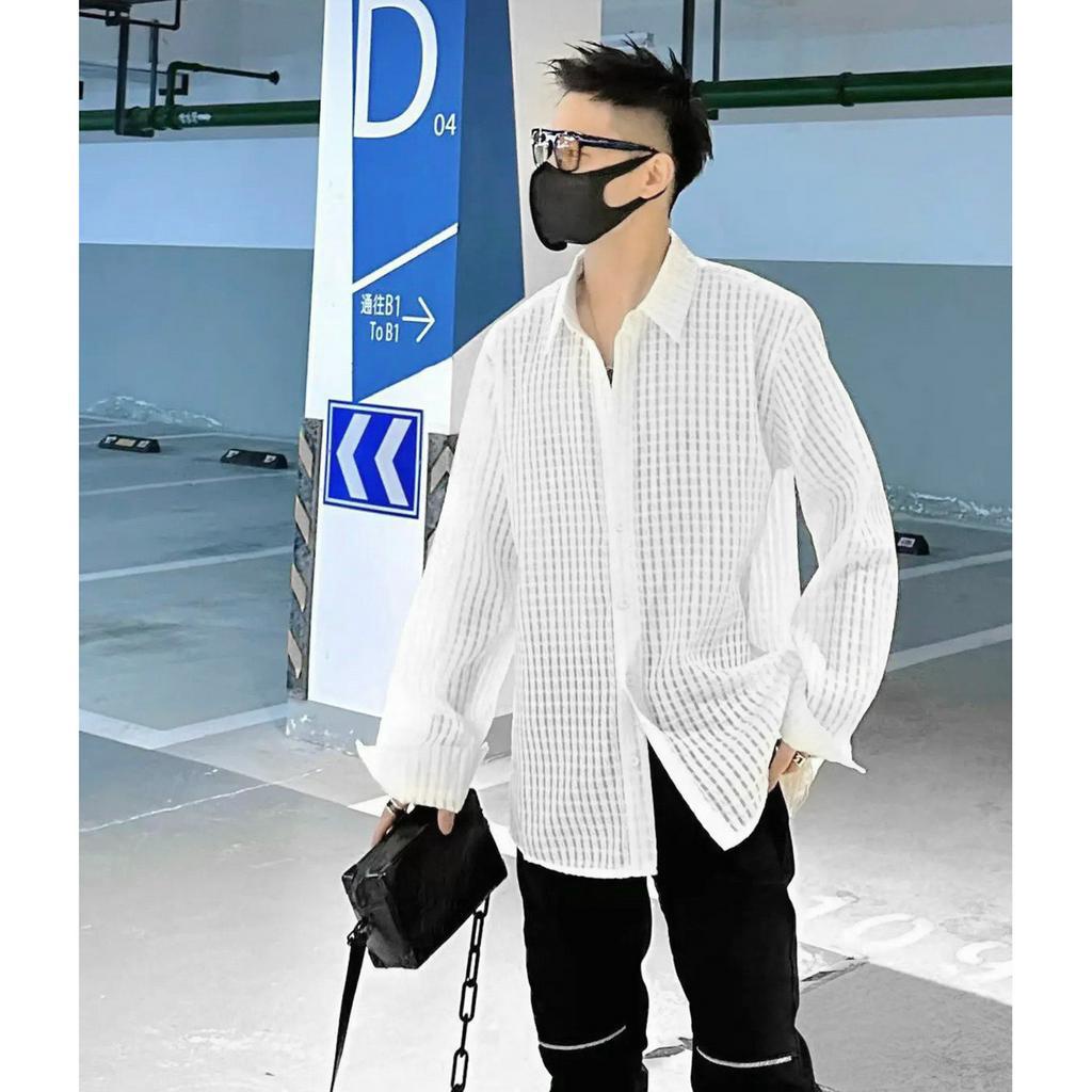 Áo sơ mi nam tay dài chất vải họa tiết caro đan F.E.S