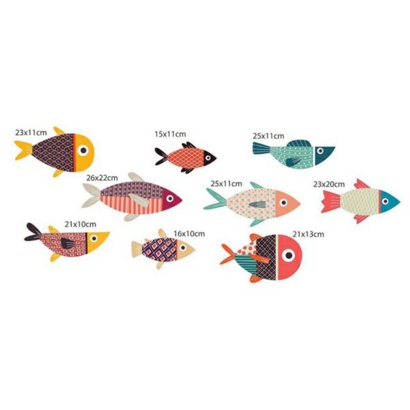Bộ tranh Cá decor dán tường trang trí phòng khách, phòng ngủ, tranh cá treo tường gắn sẵn băng dính nano 3M