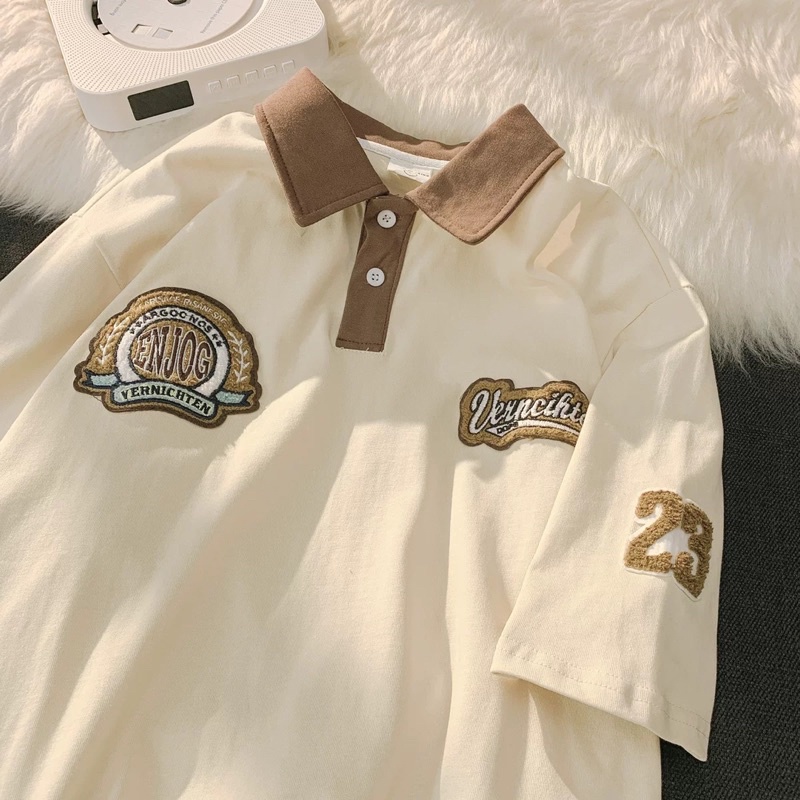 Áo polo ENJOG phối cổ in tay ngực BIGOMALL - Áo phông cổ bẻ nam nữ unisex freesize form rộng 65kg