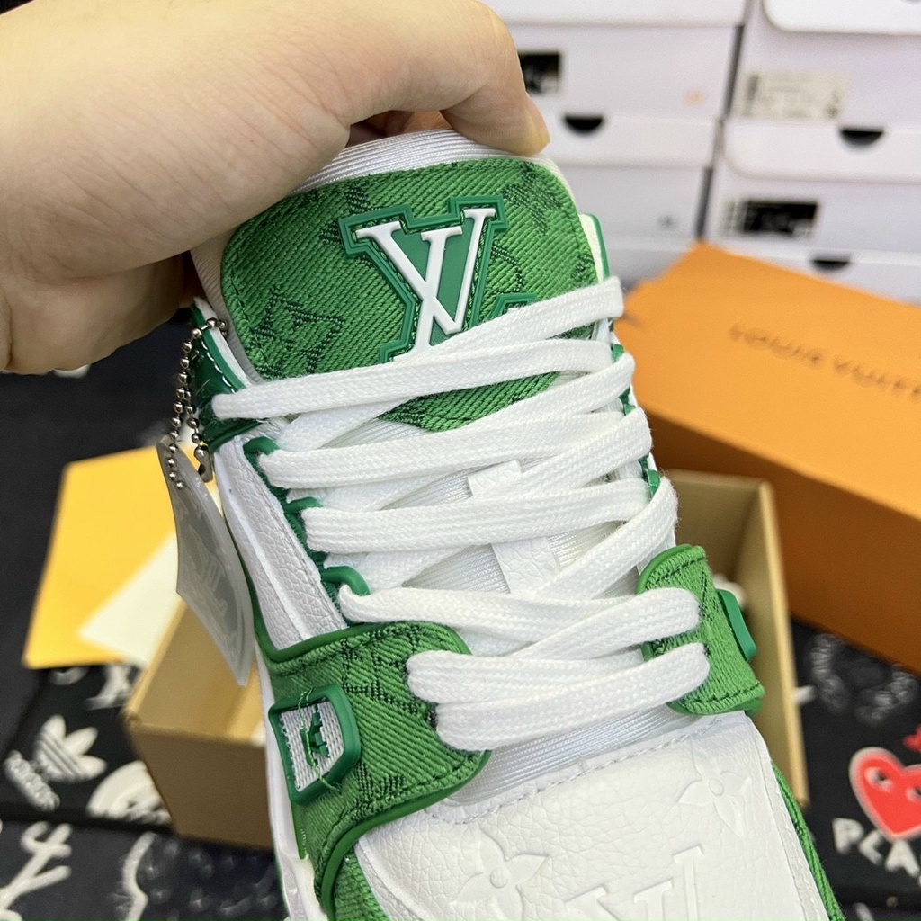 Giày LV xanh lá trắng bản sc, giày louis vuitton xanh lá cao cấp. Full phụ kiện + ảnh thật.
