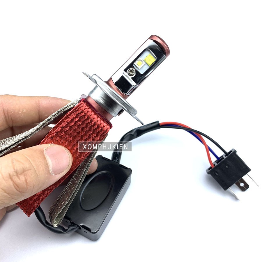 Đèn Pha 4 Tim Chân H4 Râu Tản Nhiệt 2 Màu, Chip XHP70