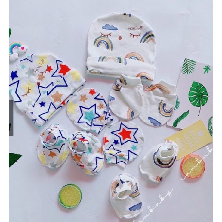 Bộ phụ kiện gồm Nón + bao tay + bao chân Hotga cho bé sơ sinh