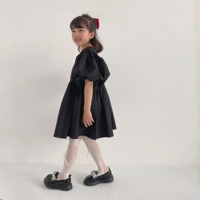 Vớ Dài Ngang Bắp Chân Màu Trắng/Đen Phối Ren Đính Nơ Cho Bé Gái