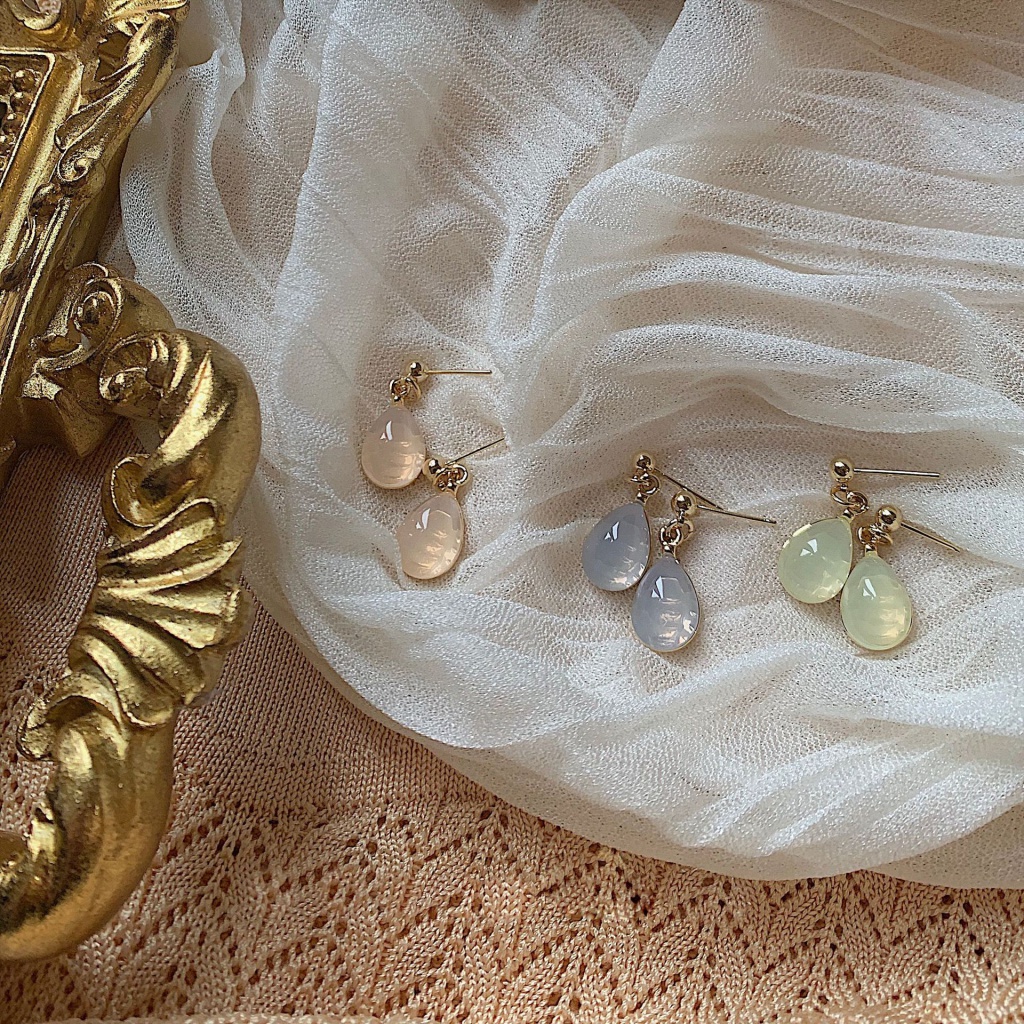 khuyên tai không cần bấm lỗ khuyên tai kẹp Bông Tai Dạng Kẹp Bằng Bạc S925 < Blue and Cream > Bông Tai Đinh Tán Hình Tranh Sơn Dầu Nhẹ Nhàng Không Cần Xỏ Khuyên Bốn Màu Kiểu Retro Cho Nữ
