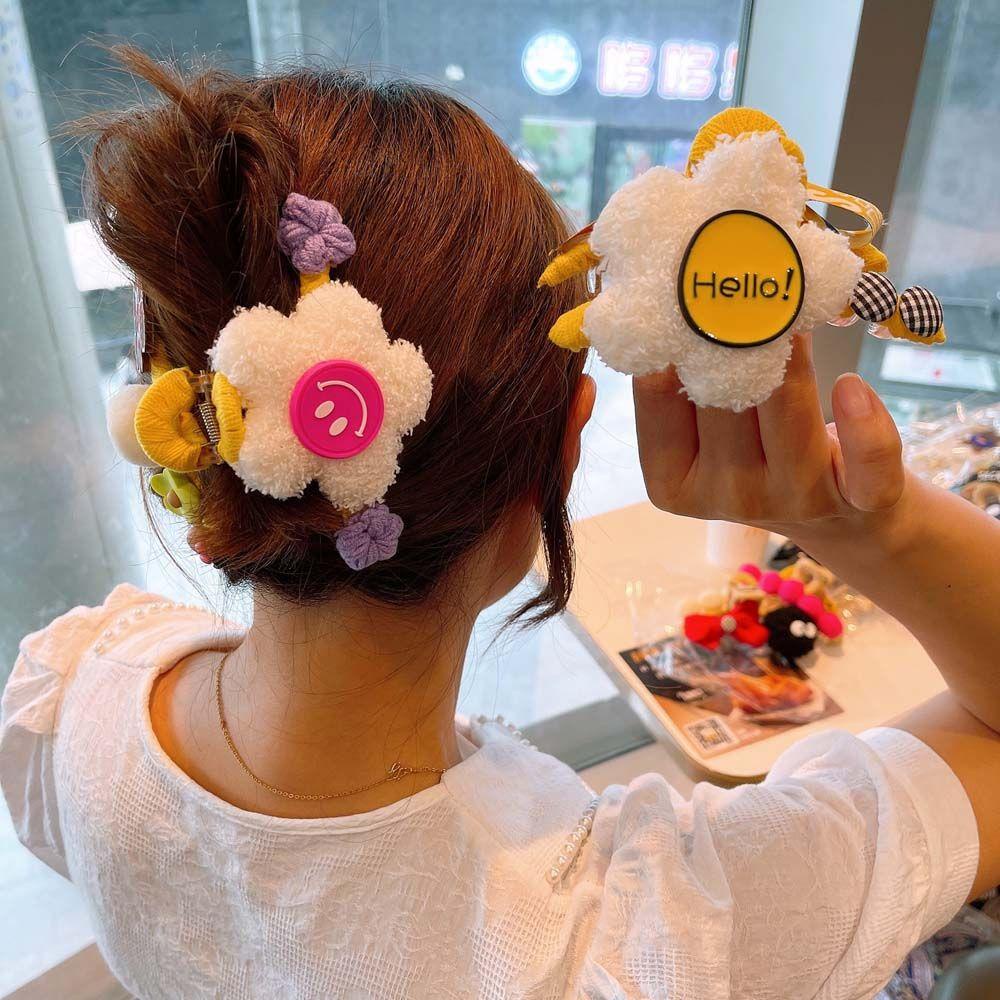 TWINKLE Kẹp Tóc Đính Hoa Lớn Bằng Vải Lông Acrylic Dễ Thương