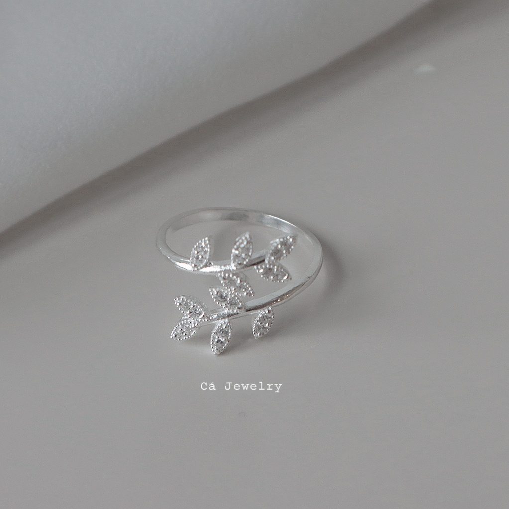 Nhẫn bạc nữ nhẫn nữ bạc s925 2 đầu nhành lá đính đá Cá jewelry NB149
