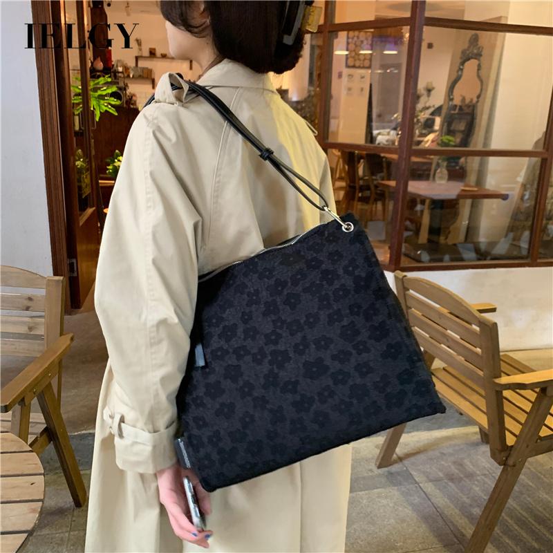 IELGY Túi Xách canvas Sức Chứa Lớn Họa Tiết Hoa Cúc Nhỏ Có Khóa Kéo Phong Cách Nhật Hàn