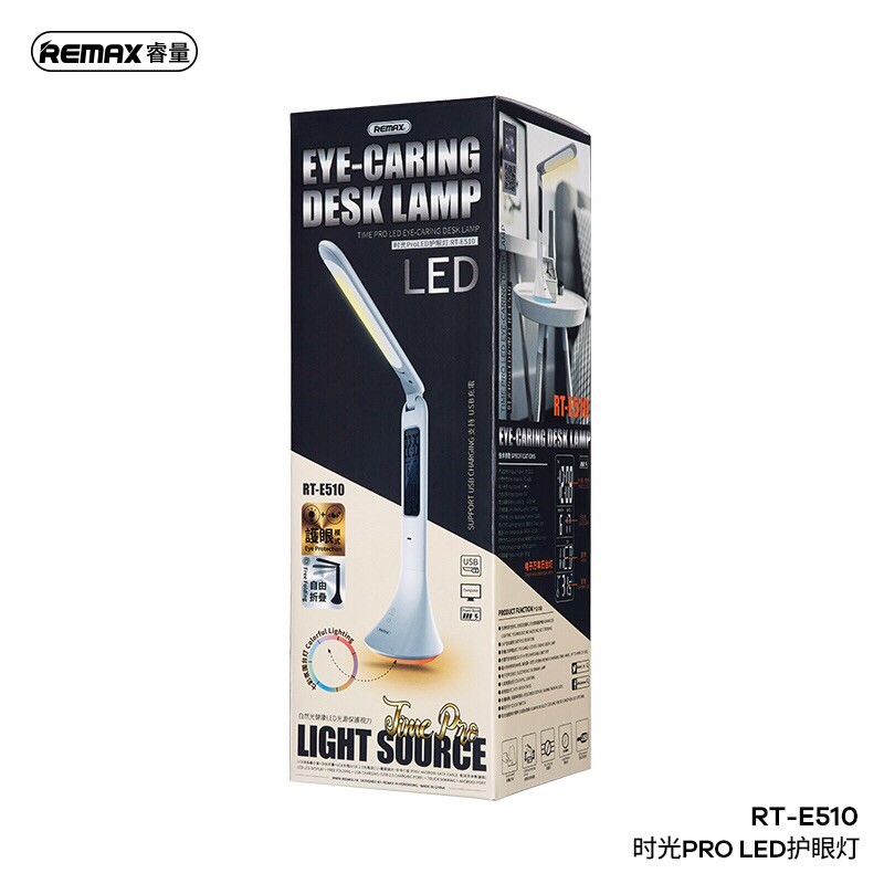 Đèn led remax E510 điều chỉnh độ gập ra vào 180 độ và xoay 360 độ có đồng hồ với đo nhiệt độ