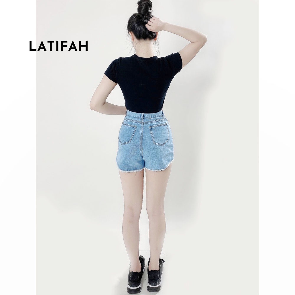 Quần short jeans nữ LATIFAH tua lai có đính 2 nút QS013 phong cách trẻ hàn quốc