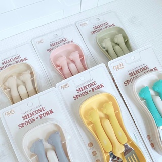 SET THÌA + DĨA SILICON CÁN INOX DÀI CHO BÉ